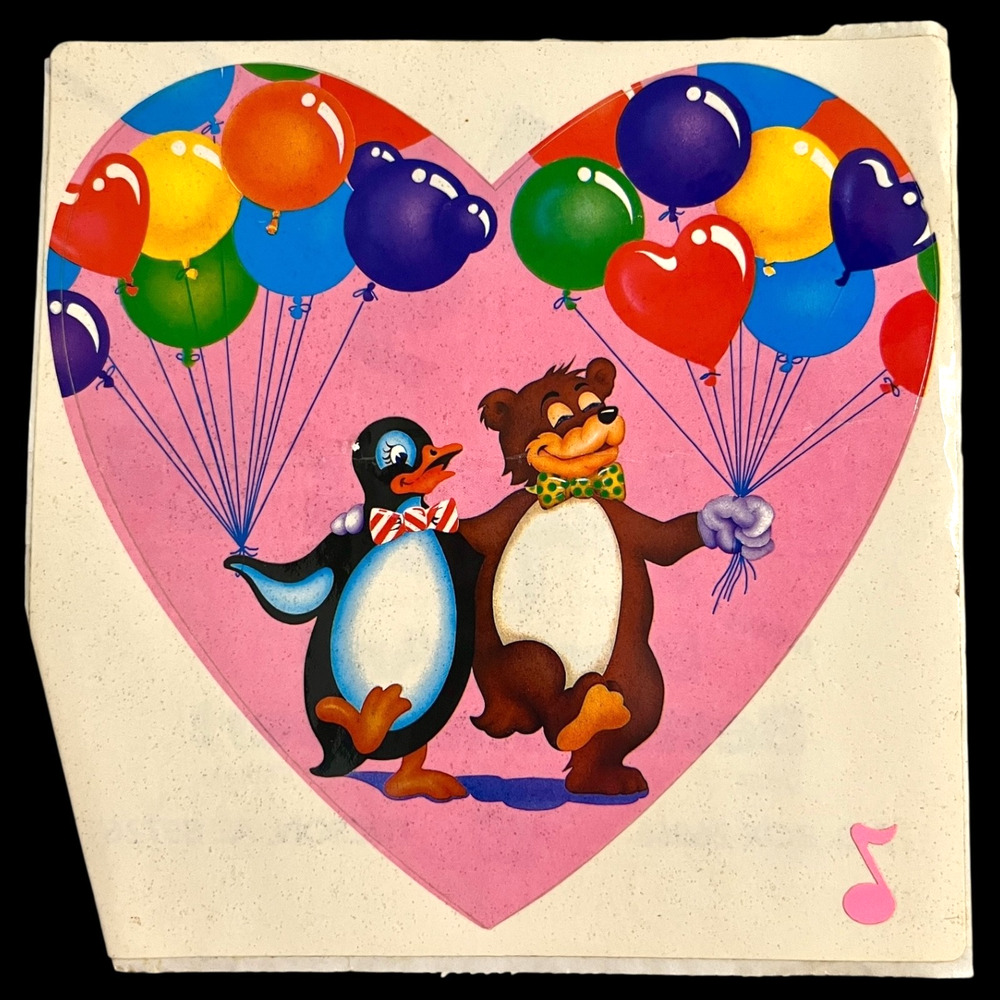 Vintage 1984 Lisa Frank Jumbo Sticker Bear Penguin Rainbow Balloons Heart 7"
